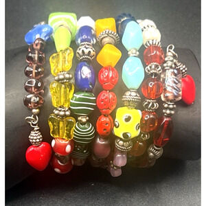 Beautiful Glass Beaded Multicolored Wide Wrap Heart Boho Hippie Bracelet